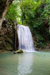 Fototapeta na wymiar Third tier of Erawan Waterfall in Erawan National Park