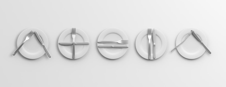 Place Settings, waiter signals on white background. 3d illustration