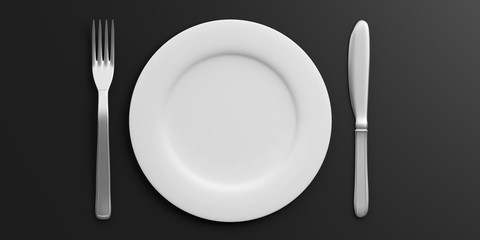 Place Setting isolated on black background. 3d illustration