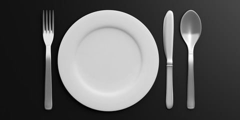 Place Setting isolated on black background. 3d illustration