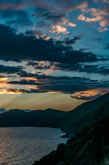 Sunset over the coast of Cinque Terre in the Ligurian Region of Italy