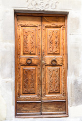 Fototapeta na wymiar antique wooden door with inlay