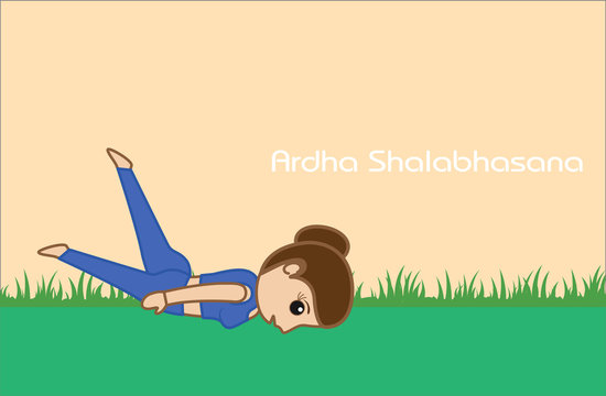 Yoga Cartoon Vector Pose - Ardha Shalabhasana