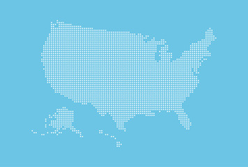 Dotted style map of USA and blue background
