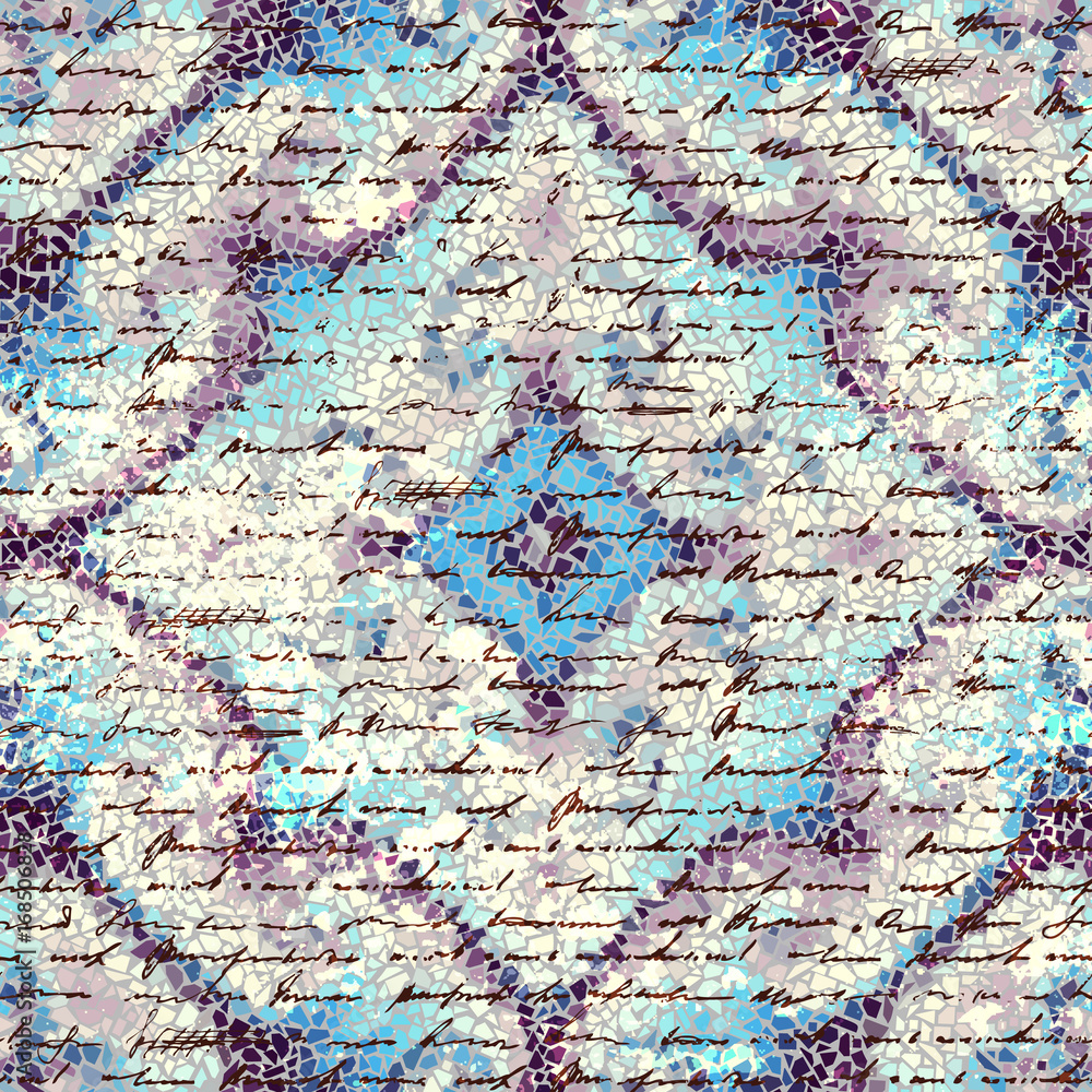 Poster seamless background pattern. retro grunge mosaic pattern with a vintage text imitation.