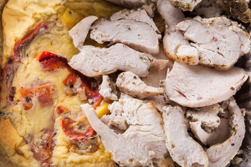 Healthy food, omelet with vegetables, chicken