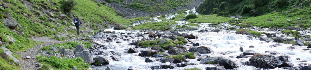 Fototapeta na wymiar Panorama of a beautiful mountain river