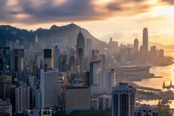 Hong Kong City skyline at sunset