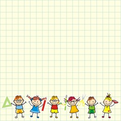 Children on square paper, banner, vector icon