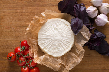 Cheese platter with herbs, homemade indian paneer