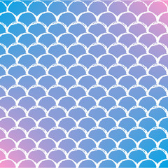Mermaid scale on trendy gradient background. Square backdrop with mermaid scale ornament. Bright color transitions. Fish tail banner and invitation. Underwater sea pattern. Blue, purple, pink colors.