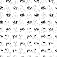 Abstract seamless pattern for girls or boys. Creative vector background with ghost, cloud boo, halloween. Funny wallpaper for textile and fabric. Fashion style. Colorful bright picture for children.
