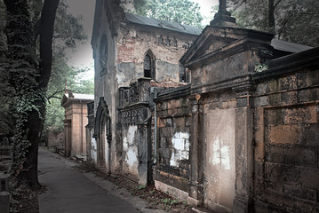 Fototapeta na wymiar Old tombs at the Prague Cemetery