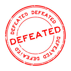 Grunge red defeated round rubber seal stamp on white background