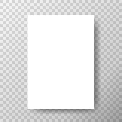 Blank paper with shadow on transparent vector background.