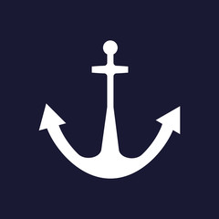 Anchor icon.  White vector icon on dark blue background.
