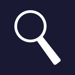 Search and magnify icon. magnifier or loupe sign. White vector icon on dark blue background.