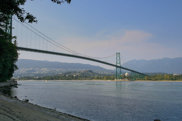 The famous Lions Gate Bridge connecting Vancouver with North Vancouver and West Vancouver in British Columbia, Cananda