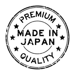 Grunge premium quality made in japan round rubber stamp on white background