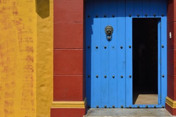 Colombia Cartagena de Indias blue door orange red
