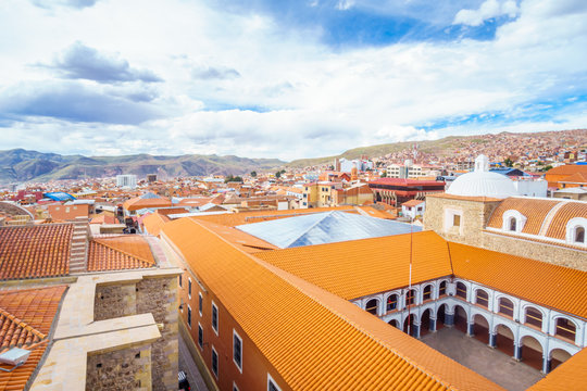 View on cityscape of colonial tow of Potosi - Colegio Nacional Pichincha - Bolivia