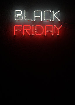 Black friday sale neon background. 3D illustration