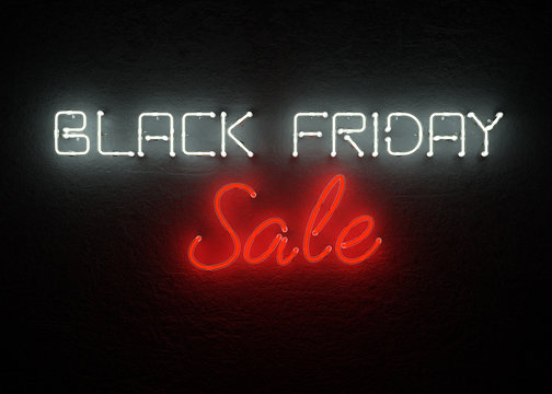 Black friday sale neon background. 3D illustration