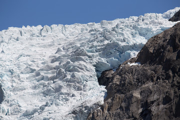 Close up of Briksdalsbreen glacier on a sunny day in May