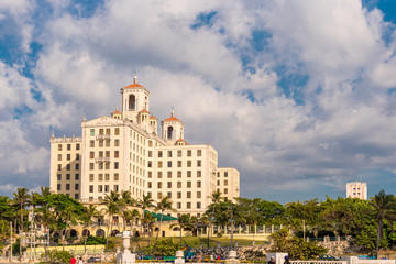 Fototapeta na wymiar View of the Nacional de Cuba hotel, Havana, Cuba. Copy space for text.