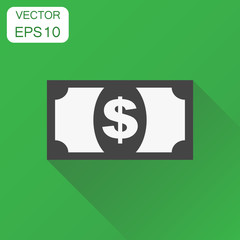 Money dollar icon. Business concept money pictogram. Vector illustration on green background with long shadow.