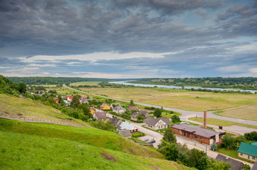 Fototapeta na wymiar Beautiful Lithuanian Landscape. Panoramic view from Palemonas (Seredzius) hill to Nemunas River, Jurbarkas District Municipality.