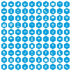 Fototapeta na wymiar 100 flowers icons set blue