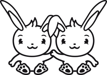 Obraz na płótnie Canvas händchen halten 2 freunde team paar brüder geschister pärchen liebe kaninchen hase klein süß niedlich glücklich