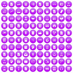 100 work paper icons set purple