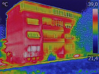 Infrared thermovision image showing lack of thermal insulation on Residential building