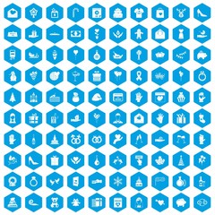 Fototapeta na wymiar 100 gift icons set blue