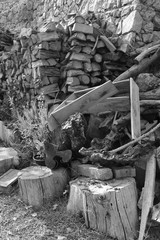 Stack of firewood. Wooden log. Pile of wood logs ready for winter. Firewood Pile. Wood Pile