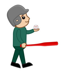 Baseball Player with Bat and Ball - Cartoon Vector Concept