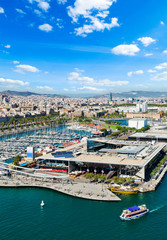 Fototapeta na wymiar Aerial view of the Harbor district in Barcelona, Spain