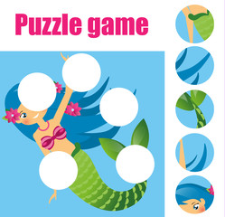 Puzzle kids activity. Matching children educational game. Match pieces and complete the picture.