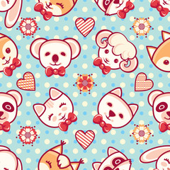 Cute pets. Seamless pattern. Colorful background with characters.