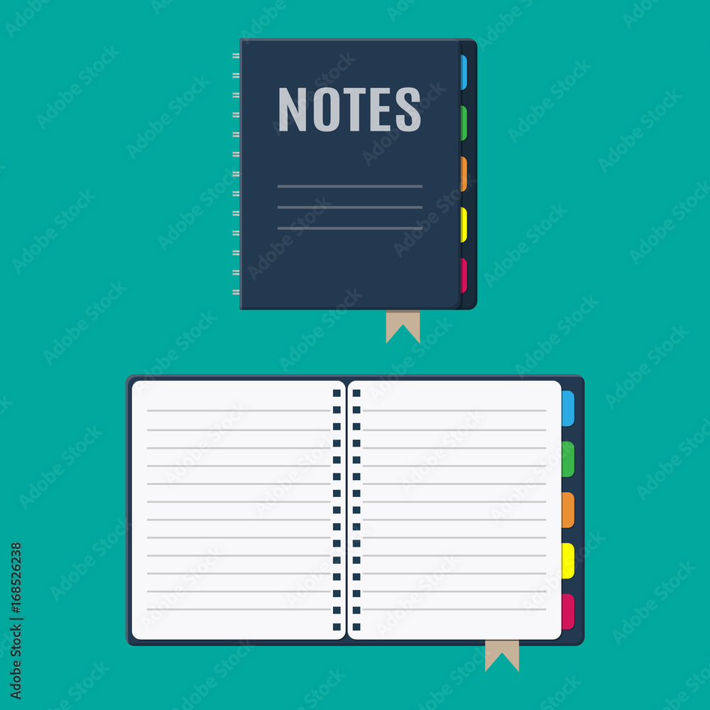 Poster notepad and paper sheets with bookmarks