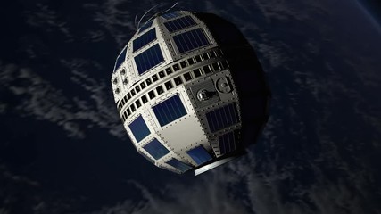 Telstar, the World's first transatlantic broadcast satellite, 1961, orbiting Earth.