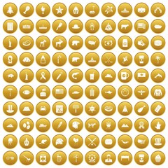 100 North America icons set gold