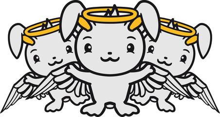 gruppe team 3 liebe viele engel himmel heiligenschein flügel gott jesus brav fliegen glauben freundlich begrüßen kaninchen hase klein süß niedlich glücklich