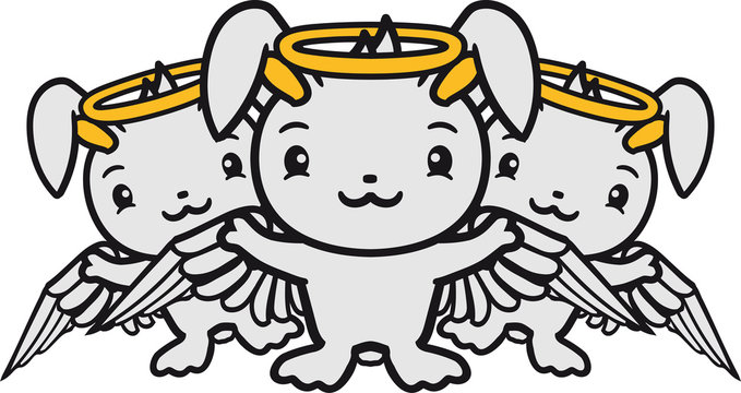 gruppe team 3 liebe viele engel himmel heiligenschein fl&uuml;gel gott jesus brav fliegen glauben freundlich begr&uuml;&szlig;en kaninchen hase klein s&uuml;&szlig; niedlich gl&uuml;cklich