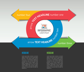 Infographic arrow circle template, diagram, chart with text fields.