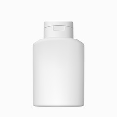 Cosmetic bottle vector isolated. Mock up of white plastic package for shampoo, cream or lotion with shadow.