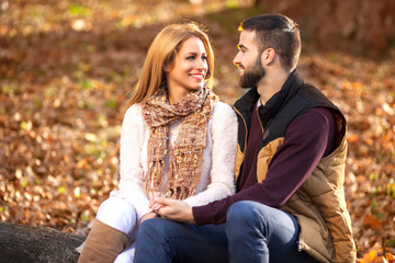 Fototapeta premium Portrait of a happy young couple enjoying a day in the park together