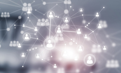 Concept of networking and connection against modern office blurr